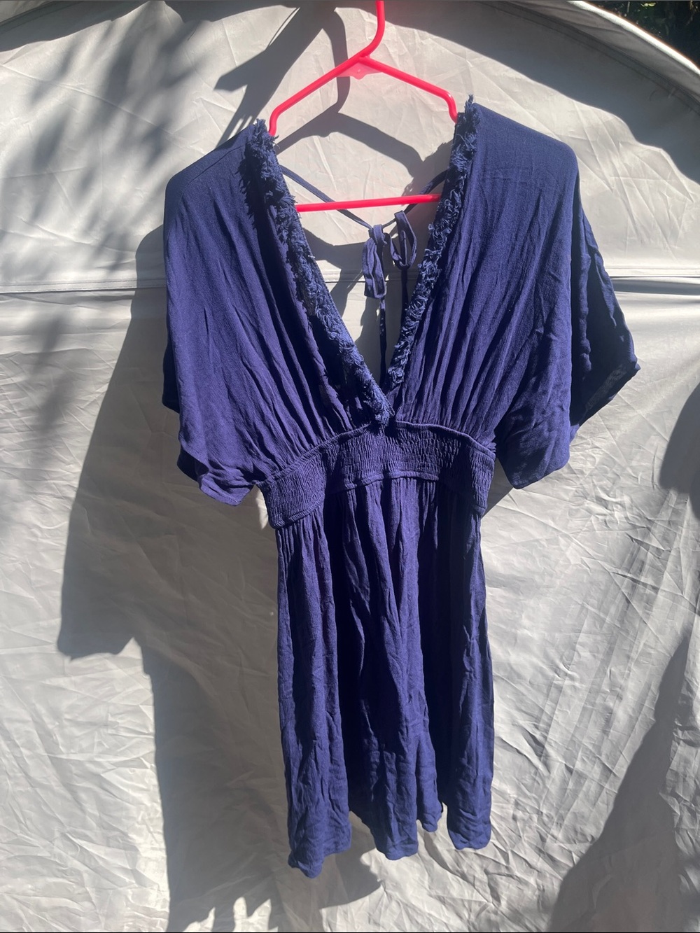 Cupshe Navy Blue V-Neck Short Swim Coverup Tunic
